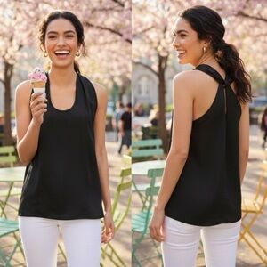 Helmut Lang Black Scoop Neck Halter Knot Tank Top